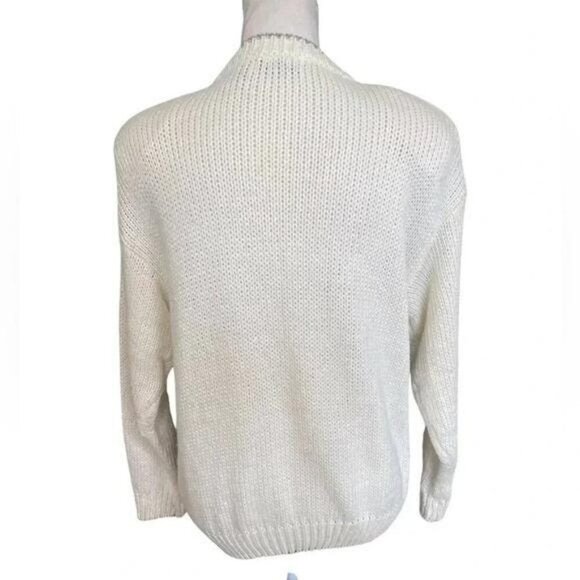 1980s Vintage Cottagecore Floral Knit Cardigan – White & Blue Diamond Pattern - Picture 6 of 12